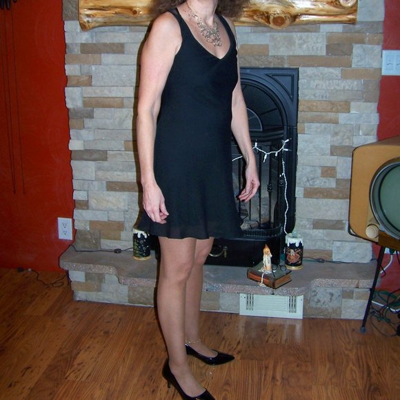 BESTY AND ADAM SEXY BLACK MINI DRESS w SHEER BLUE BUTTERFLY BACK - Picture 9 of 13